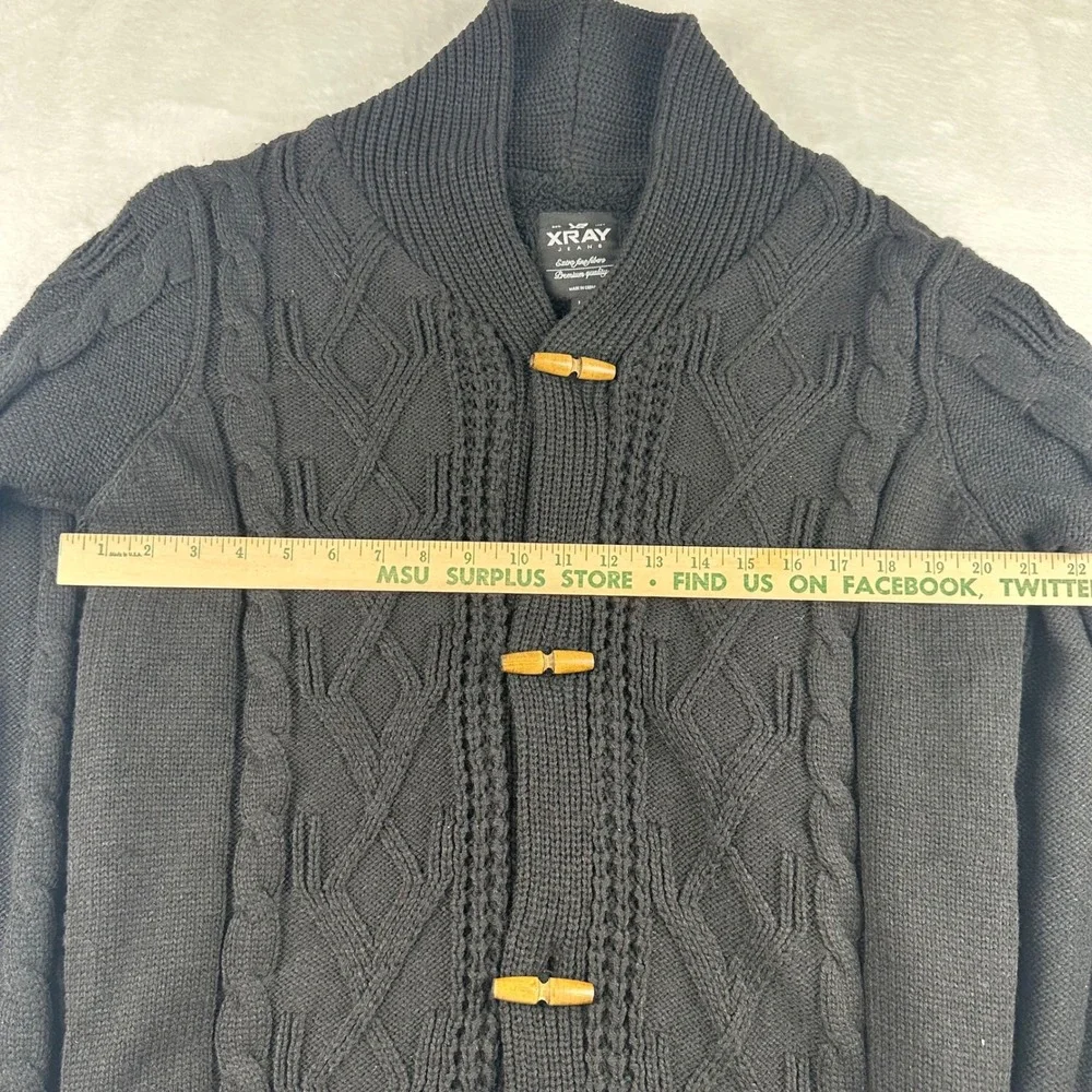 XRAY Jeans Mens Black Cable Knit Shawl Collar Toggle Button Cardigan Sweater L